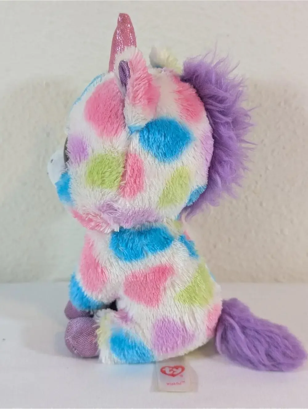 Ty Beanie Boo Plush Unicorn with Large Purple Eyes, Multicolor Spots 2014